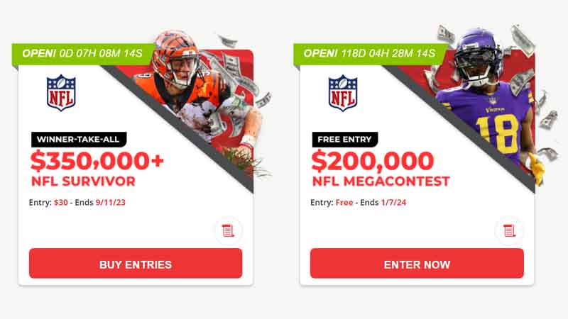 an image of two betting contests for the NFL season at a prepaid gambling site